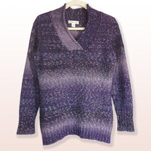 Coldwater Creek Wool Blend Purple Ombre Long Sleeve Sweater Shawl Collar Size 10